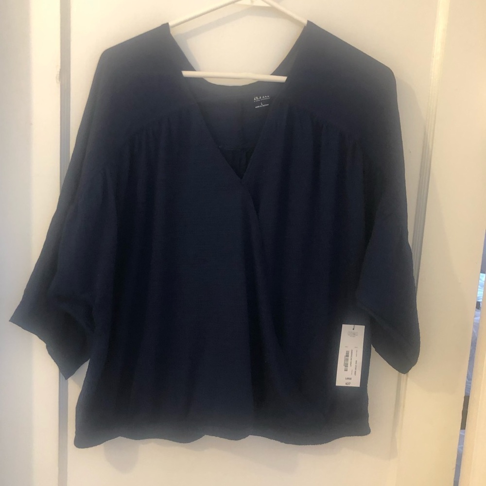 NWT a.n.a Blue Faux Wrap Dolman Sleeve Top Blouse-Size large - Picture 6 of 16